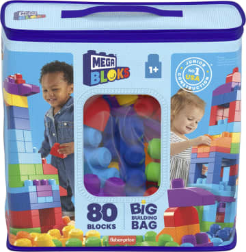 MEGA BLOKS 80-Piece Big Building Bag Blocks For Toddlers 1-3, Blue - Image 6 of 6