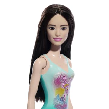 Beach Barbie Doll With Black Hair Wearing Tropical Blue Swimsuit - Imagem 2 de 5