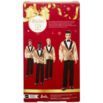 Barbie Signature 2025 Holiday Black Hair Ken Collectible Fashion Doll Wearing Full Suit With Golden Jacket - Imagem 6 de 6