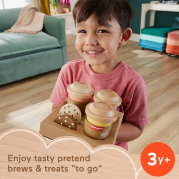 Fisher-Price Wooden Coffee To Go Set, Preschool Café Shop Playset, 15 Wood Pieces - Image 2 of 6