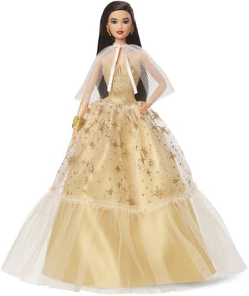 2023 Holiday Barbie Doll, Seasonal Collector Gift, Golden Gown And Black Hair - Image 5 of 6