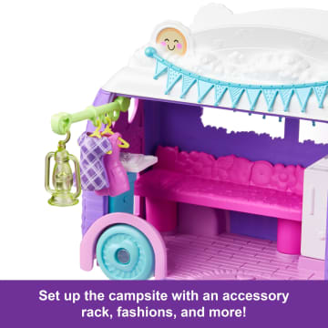 Polly Pocket Glamping Camper Van, Doll & Pet Playset, Camping & Food Accessories, Travel Toy - Imagen 4 de 6