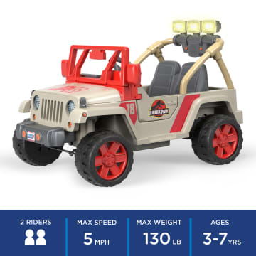 Power Wheels Jurassic Park Jeep Wrangler Ride-On Toy With Dinosaur Sounds & Light Bar, Preschool Toy - Image 3 of 6