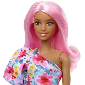 Barbie Fashionista Muñeca Vestido Floral y Cabello Rosa - Imagen 3 de 6