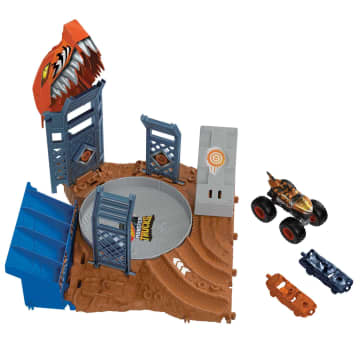 Hot Wheels Monster Trucks Pista de Juguete Arena de Demolición Semi-Finales Tiger Shark - Imagem 1 de 6