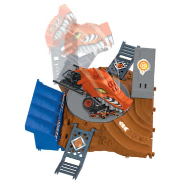 Hot Wheels Monster Trucks Pista de Juguete Arena de Demolición Semi-Finales Tiger Shark - Imagem 5 de 6