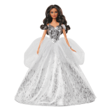 2021 Holiday Barbie Doll, Brunette Curly Hair