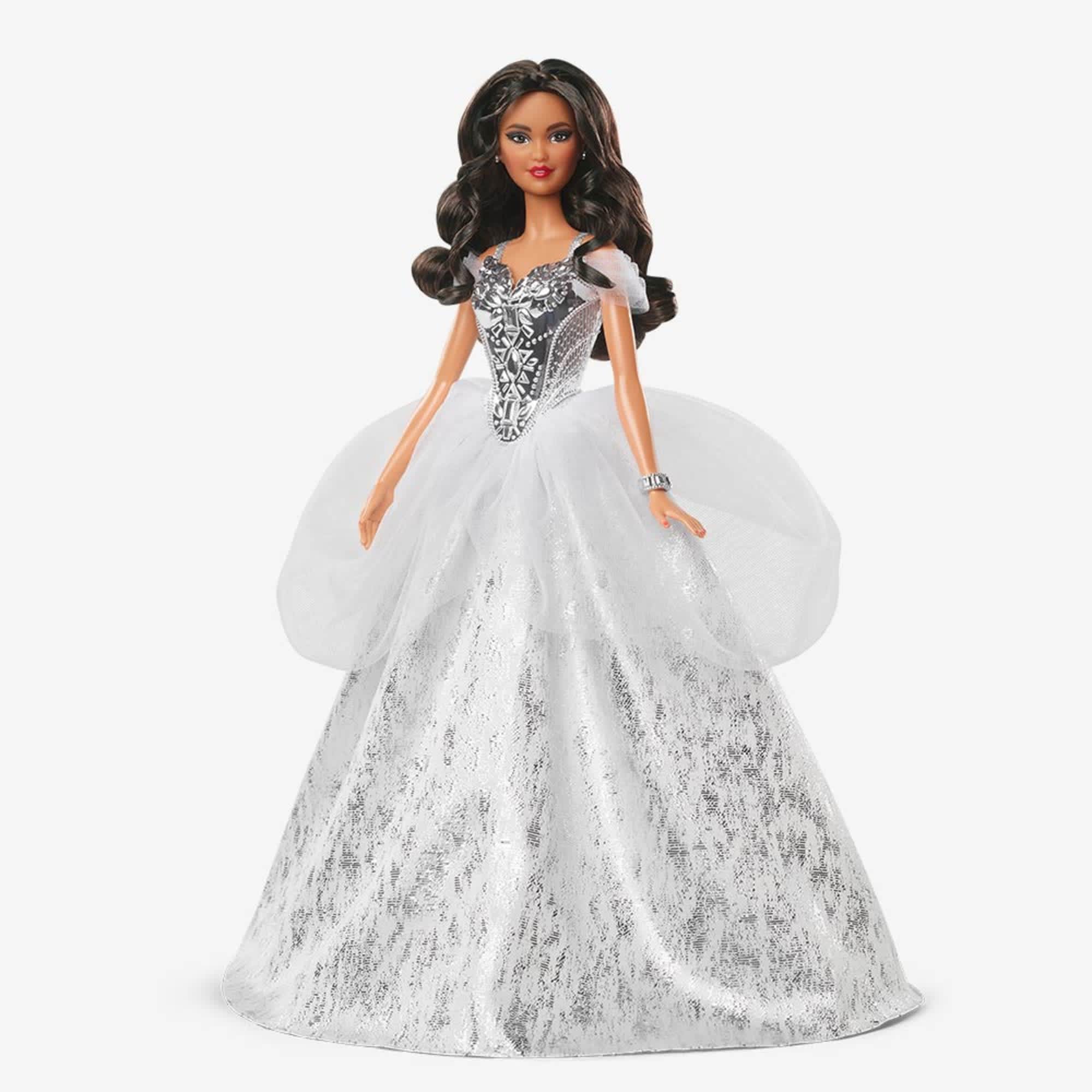 2021 Holiday Barbie Doll, Brunette Curly Hair
