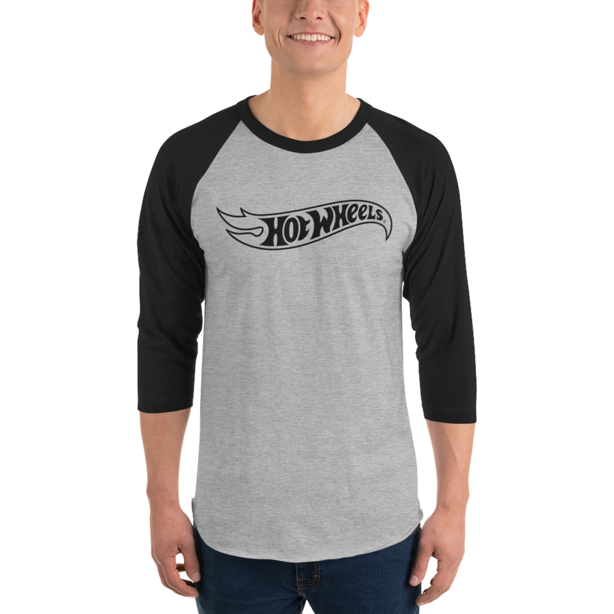 Hot Wheels Outline Logo 3/4 Sleeve Grey and Black Raglan Shirt