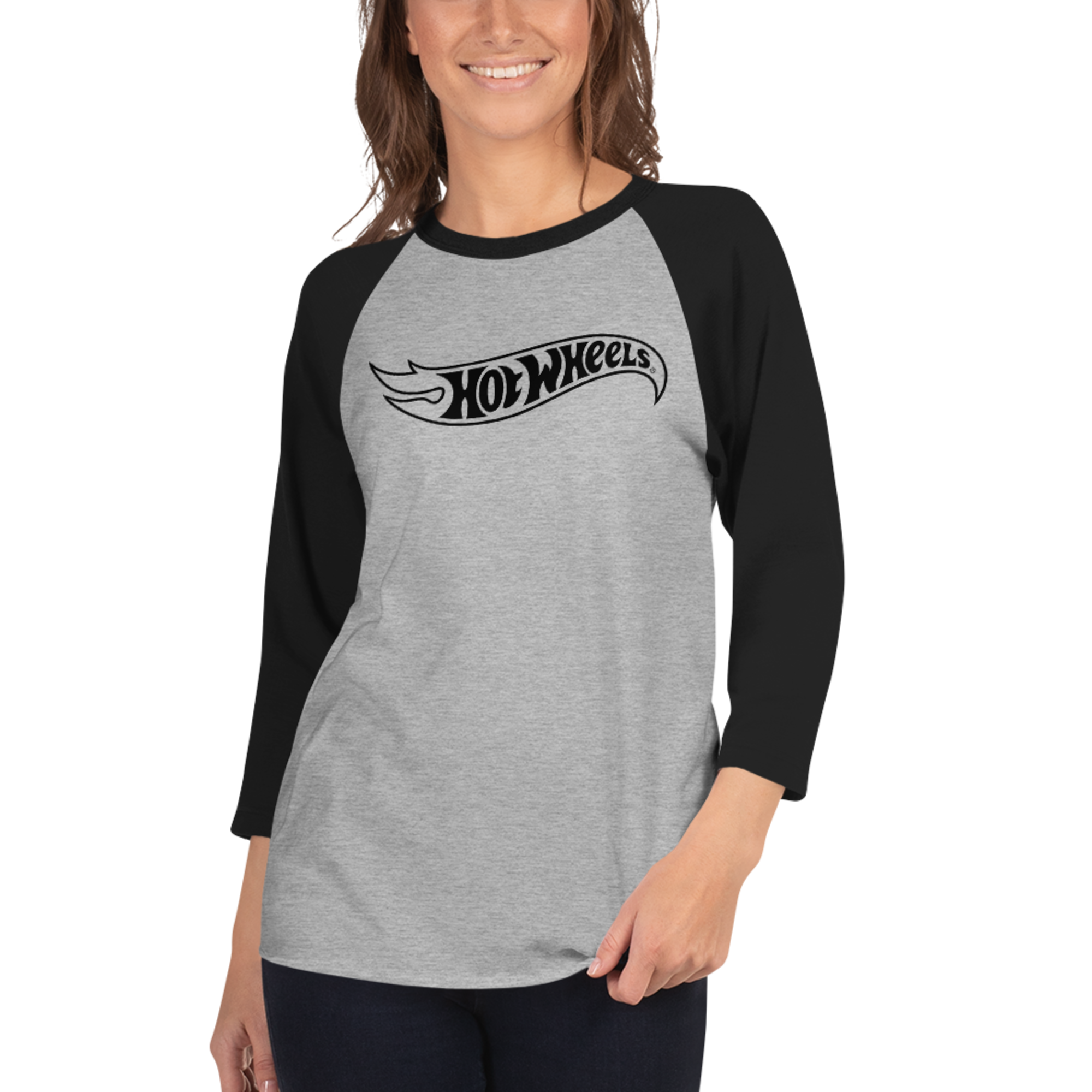 Hot Wheels Outline Logo 3/4 Sleeve Grey and Black Raglan Shirt