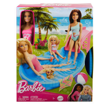 Σετ Με Κούκλα Barbie Και Πισίνα, Ξανθιά Με Πισίνα, Τσουλήθρα, Πετσέτα Και Αξεσουάρ Αναψυκτικών - Image 6 of 6