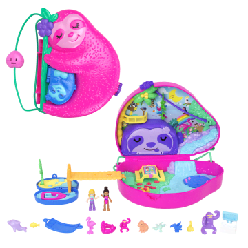 Polly Pocket Dolls And Playset, Travel Toys, Sloth Family 2-In-1 Purse Compact