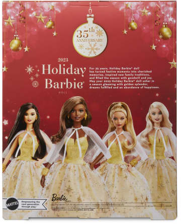 2023 Holiday Barbie Doll, Seasonal Collector Gift, Golden Gown And Dark Brown Hair - Image 6 of 6