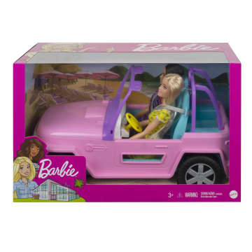 Barbie y su amiga en el coche Dos muñecas con vehículo todoterreno rosa de juguete