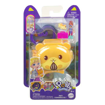 Polly Pocket Pet Connects Cofanetto Animale Impilabile, A Forma Di Animale, 2 Cuccioli (Uno Con Un Ciuffetto Di Pelo) E Pettine