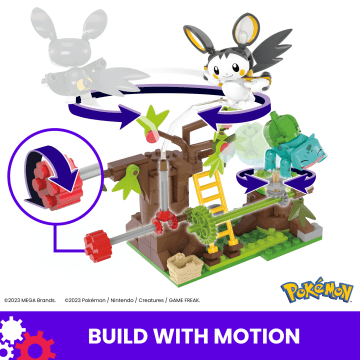 Mega Pokémon Emolga And Bulbasaur's Charming Woods Building Toy Kit (194 Pieces) For Kids