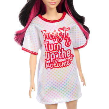 Barbie Fashionistas Doll #214, Black Wavy Hair with Twist ‘N’ Turn Dress & Accessories, 65th Anniversary