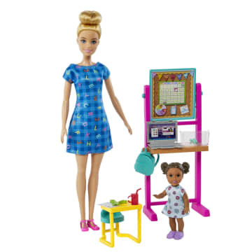 Barbie Teacher Doll (Blonde), Toddler Doll (Brunette), Accessories, 3 & Up