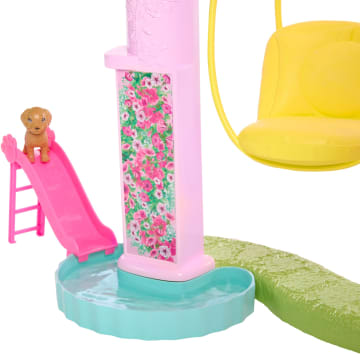 Barbie Droomhuis, Zwembadfeestje Poppenhuis met meer dan 75 onderdelen en een glijbaan over 3 verdiepingen, Barbie Huis Speelset, huisdierlift en puppyspeelplekken - Image 4 of 6