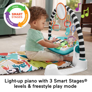Fisher-Price Glow And Grow Kick & Play Piano Gym Baby Playmat With Musical Learning Toy, Blue, Queens English Version
