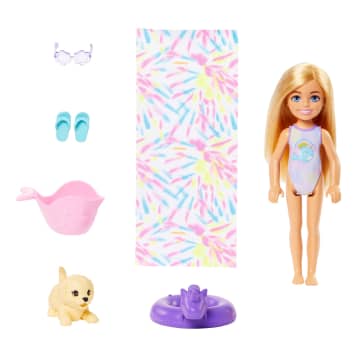 Barbie Chelsea Regenboog 'Regenende' Waterglijbaan, Speelset Met Pop, Puppy En Accessoires