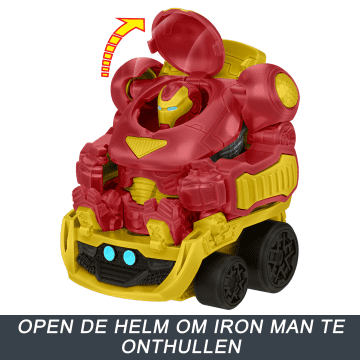 Hot Wheels Racerverse Marvel Hulkbuster Truck, Bewaar Tot Wel 10 Speelgoedwagens, Cabine Kan Worden Losgekoppeld, Met Helm Die Omhoog Kan En Niet-Uitneembare Figuur - Imagen 4 de 6