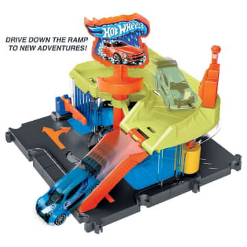 Hot Wheels City Downtown Express Car Wash Playset, With 1 Toy Car