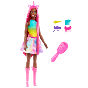 Barbie Eenhoornpop Met Fantasiehaar Van 18 Cm En Accessoires Voor Stijlplezier - Bild 1 von 6