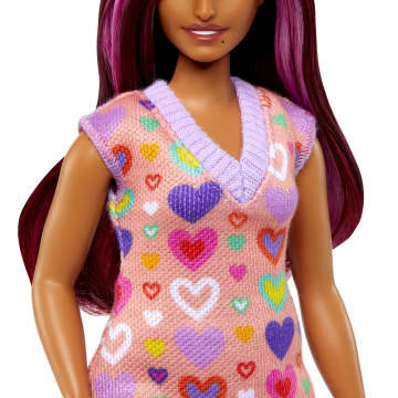 Barbie Fashionistas Puppe Mit Pinkfarbenen Strähnen Und Kleid Mit Herzaufdruck - Bild 3 von 5