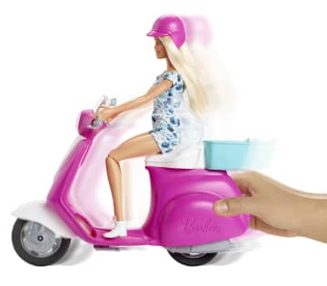 Barbie Doll, Blonde, and Pink and White Scooter with Kickstand and Teal Basket - Image 2 of 6