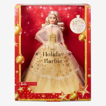 Barbie-Barbie Joyeux Noël 2023-Poupée Robe Dorée Et Cheveux Blonds - Imagen 7 de 9