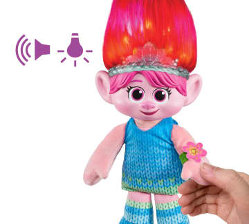 Peluche Hair Pops Reina Poppy Espectáculo Sorpresa, Inspirado En Trolls 3: Todos Juntos De Dreamworks, Con Luces, Sonidos Y Accesorios - Imagen 4 de 6