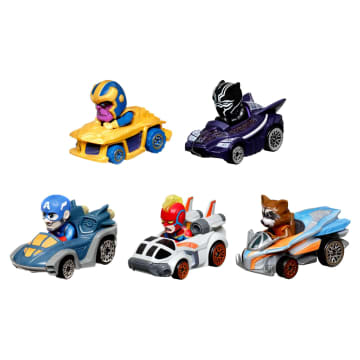 Hot Wheels Racerverse, Set Of 5 Die-Cast Hot Wheels Cars With Marvel Characters As Drivers