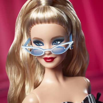 Barbie Signature 65e verjaardagsexemplaar Pop voor verzamelaars, met blond haar en zwart-witte avondjapon - Imagen 3 de 6