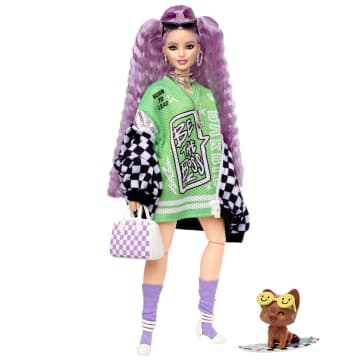 Barbie Extra Puppe In Schwarz-Weißer Rennwagejacke Mit Lila Haaren - Image 1 of 6