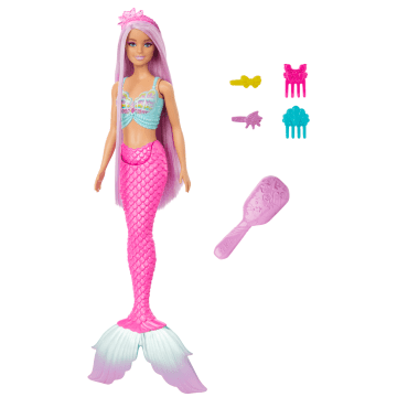 Barbie Zeemeerminpop Met Fantasiehaar Van 18 Cm En Accessoires Voor Stijlplezier - Image 1 of 6