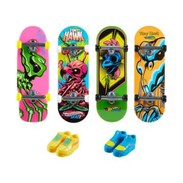 Conjunto Calaveras Neón De Hot Wheels Skate Con 4 Tablas “Fingerboard” Y Zapatillas Para Montar En Monopatín Intercambiables Inspiradas En Los Diseños De Tony Hawk