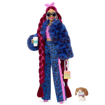 Barbie® Extra Lalka Niebieski garnitur panterka/Bordowe włosy