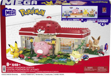 Mega Pokémon Bouwset Voor Kids, Pokémoncentrum In Het Bos (648 Onderdelen) Met 4 Actiefiguren