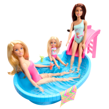 Barbie Pop En Zwembad, Speelset, Blonde Pop Met Zwembad, Glijbaan, Handdoek En Drinkaccessoires