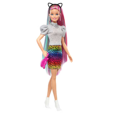 Barbie Mechas arcoíris y estilo leopardo Muñeca