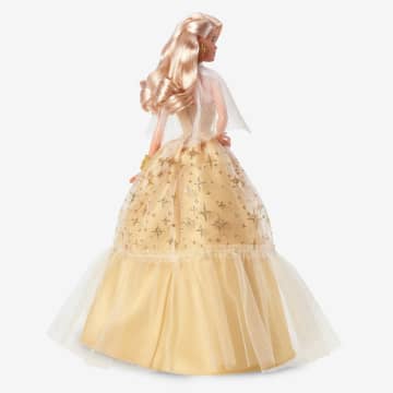 Feestelijke Barbie Pop 2023, Seizoensgebonden Cadeau Voor Verzamelaars, Goudkleurige Japon En Blond Haar