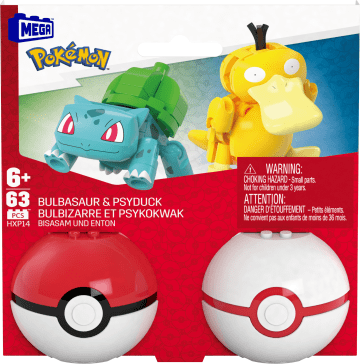 Mega Pokémon Giocattolo Da Costruzione Bulbasaur E Psyduck, 2 Action Figure (63 Pezzi) Per Bambini