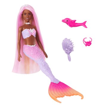 Barbie 'Brooklyn' Zeemeerminpop Met Kleurveranderingsfunctie, Dolfijnenvriendje En Accessoires - Image 1 of 6