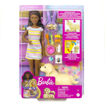 Barbie Puppe (Brünett) Mit Hund Und Welpen