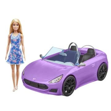 Barbie con descapotable Muñeca rubia con coche de juguete morado para muñecas