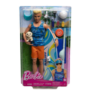 Ken Doll with Surfboard, Poseable Blonde Barbie Ken Beach Doll