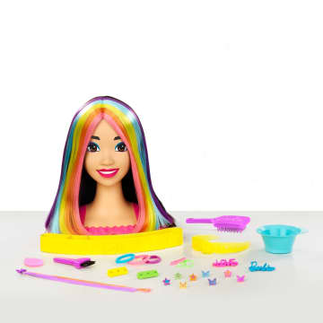 Barbie Totally Hair Głowa do stylizacji Neonowa tęcza Czarne włosy