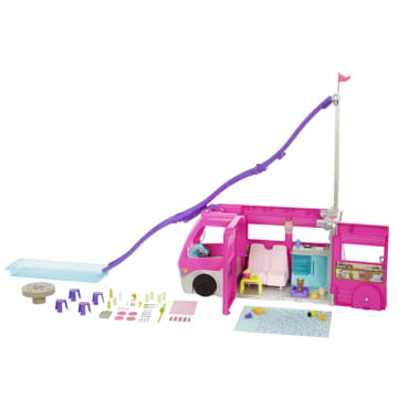 Barbie Supercaravana Dreamcamper 2022 Coche para muñecas con tobogán y accesorios de juguete - Image 1 of 6