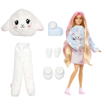 Barbie Cutie Reveal Cozy Cute Tees Pop En Accessoires, Lammetje In 'Dream' T-Shirt, Blond Haar Met Roze Highlights En Blauwe Ogen - Image 3 of 6